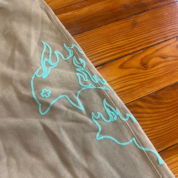 Pink Dolphin Racing RARE+ Posi Flame Embroidered Jogger Tan Men's Size Large - Picture 4 of 9